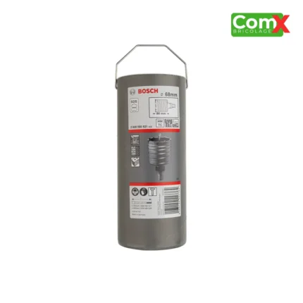 Trépan couronne Bosch SDS max-9 - 68mm, idéale pour la découpe de trous profonds lors de l'installation de boîtiers électriques, avec des dents en carbure asymétriques pour un perçage rapide et silencieux.