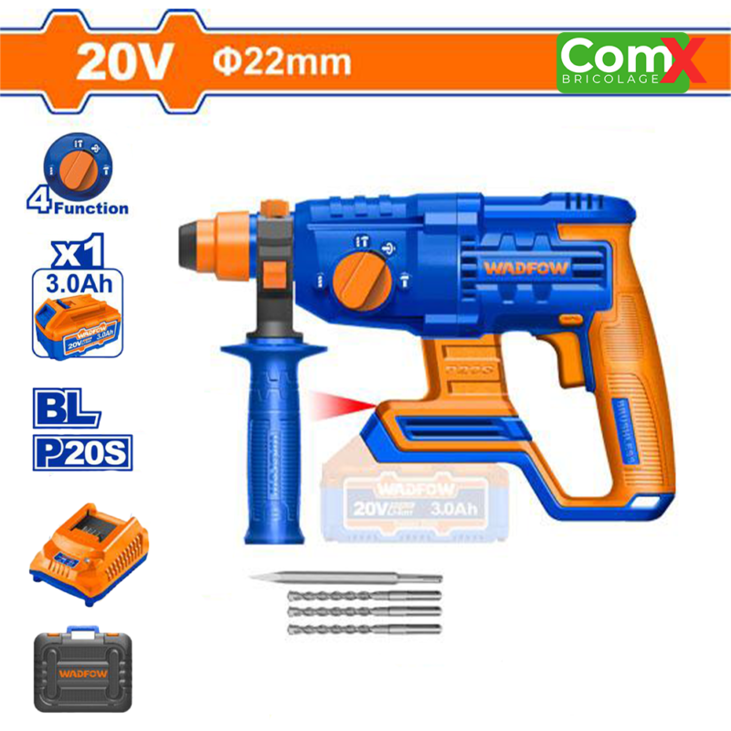 Perforateur Sans Fil WadFow 20V + 4 Accessoires WLM1522